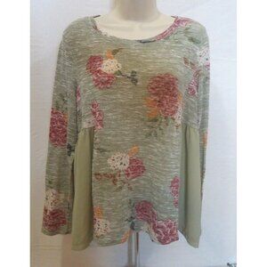 Altard State Large Green and Floral Babydoll Blouse Prarie Boho